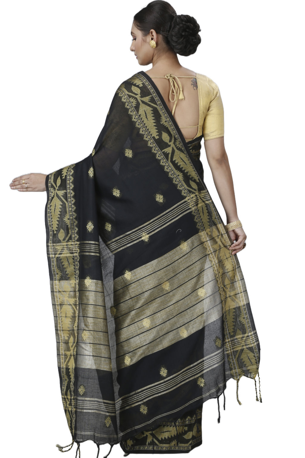 Black Pure Cotton Tuma Hand Loom Saree (1193)